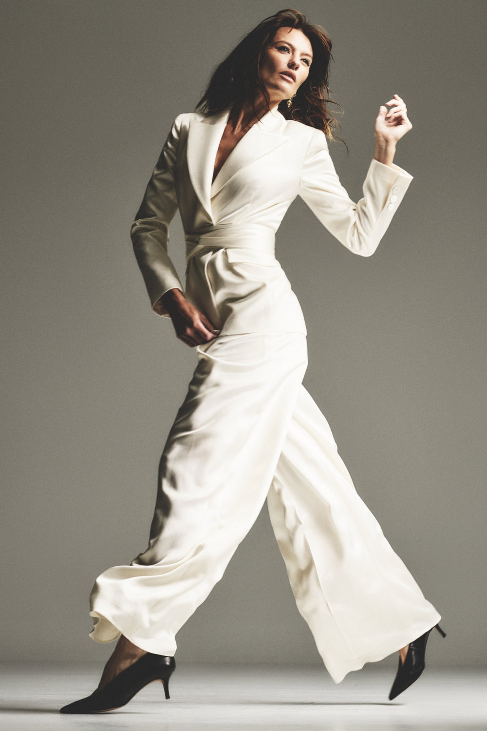 Carla Zampatti Satin Acetate Tie Waist Blazer (Ivory)