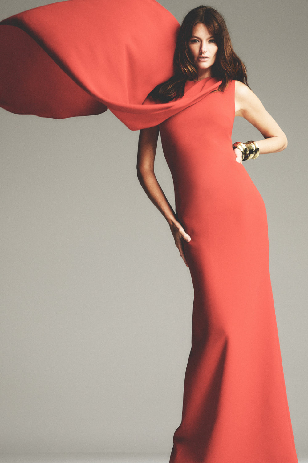Carla Zampatti Crepe Asymmetrical Drape Gown (Red)