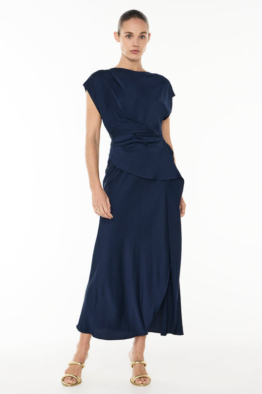 Image of Dresses. Productname: Fluid Notion Drape Dress in NAVY colour by brand - Manning Cartell