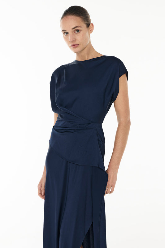 Fluid Notion Drape Dress (Navy)