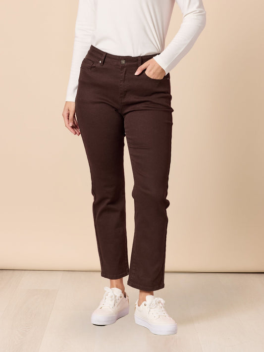 Image of Jeans. Product name - Miracle Slim Leg Jean Coffee in Coffee colour by brand - Gordon Smith