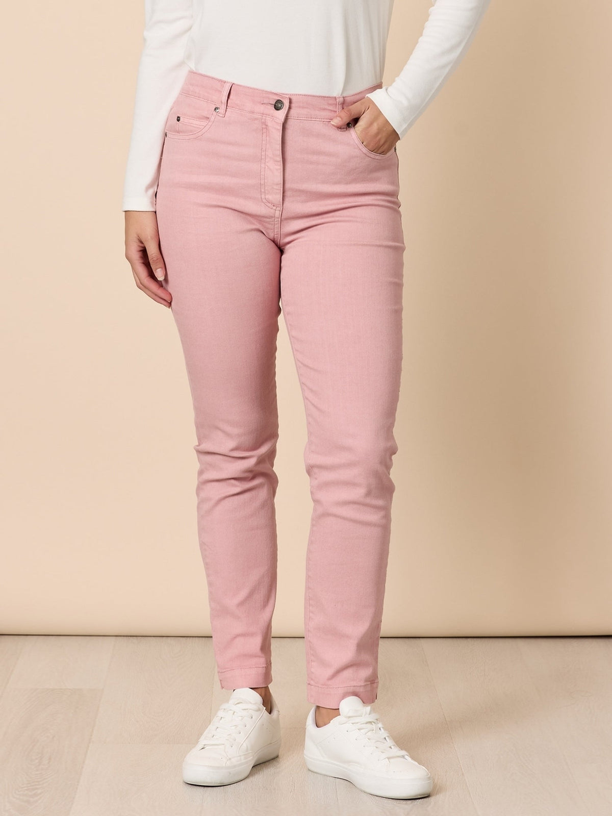 Image of Jeans. Product name - Miracle Slim Leg Jean Blush in Blush colour by brand - Gordon Smith