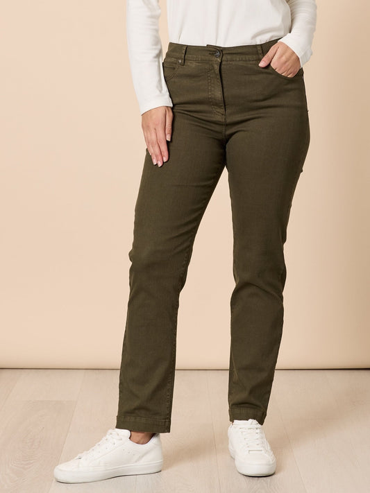 Image of Jeans. Product name - Miracle Slim Leg Jean Khaki in Khaki colour by brand - Gordon Smith