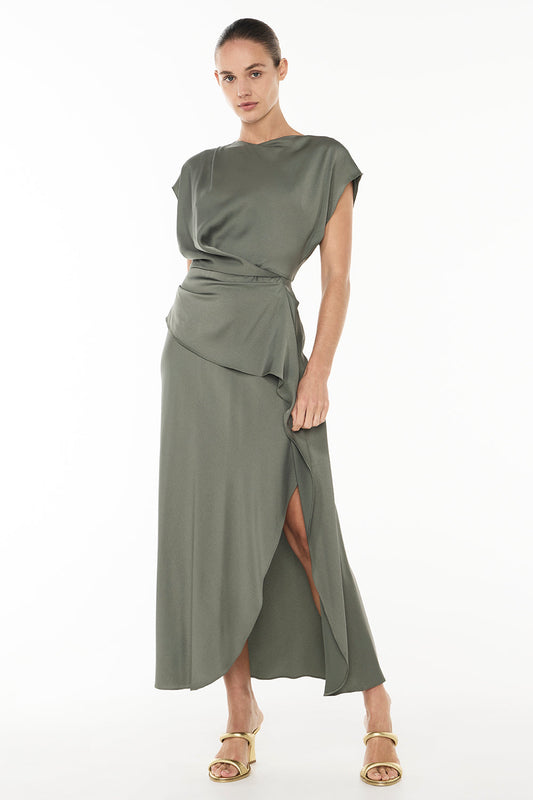 Fluid Notion Drape Dress (Dark Sage)
