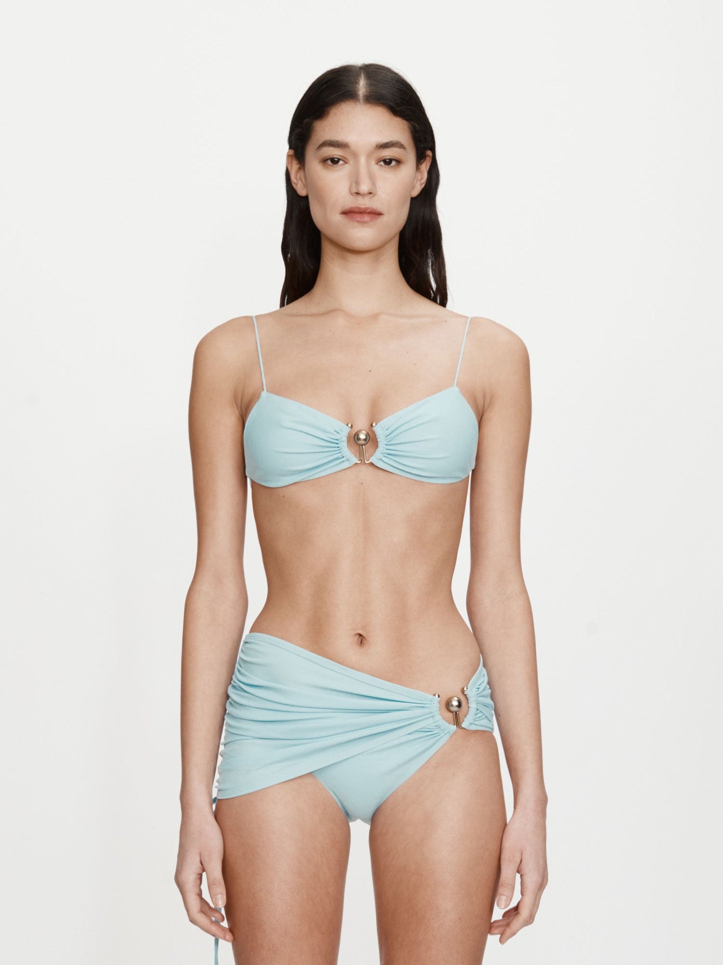 Image of Swimwear. Productname: CHRISTOPHER ESBER Ruched Orbit Miniscule Bikini Top in Blue colour by brand - CHRISTOPHER ESBER