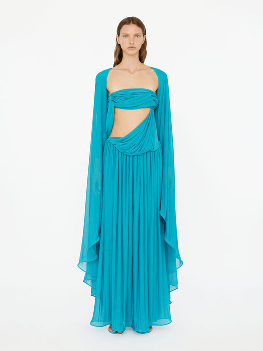 Image of Dresses. Product name - Gyre Suspended Stream Jersey Dress in Teal colour by brand - Christopher Esber