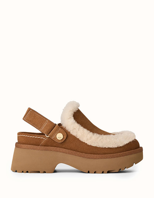 Image of Slippers. Product name - UGG Women Esmee Clog Slippers in Chestnut colour by brand - Ugg