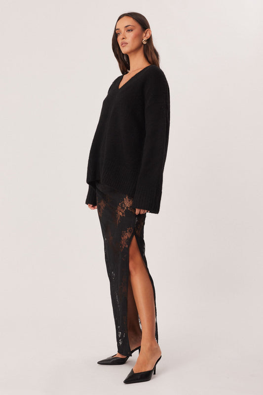SNDYS MISHKA LACE MAXI SKIRT (Black)