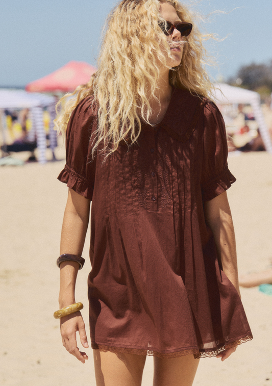 Image of Dresses. Productname: Auguste The Label Ellory Mini Dress in Tan/Brown colour by brand - Auguste The Label