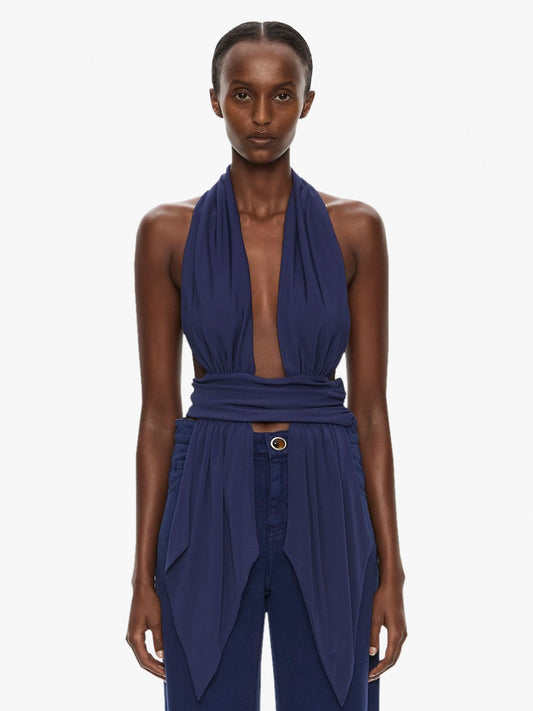 Image of Clothing Tops. Product name - Scarf Draped Halter Top in Ink colour by brand - CHRISTOPHER ESBER