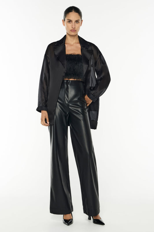 Image of a model wearing Outerwear. Productname: Organza Bomber in BLACK colour by brand - Manning Cartell