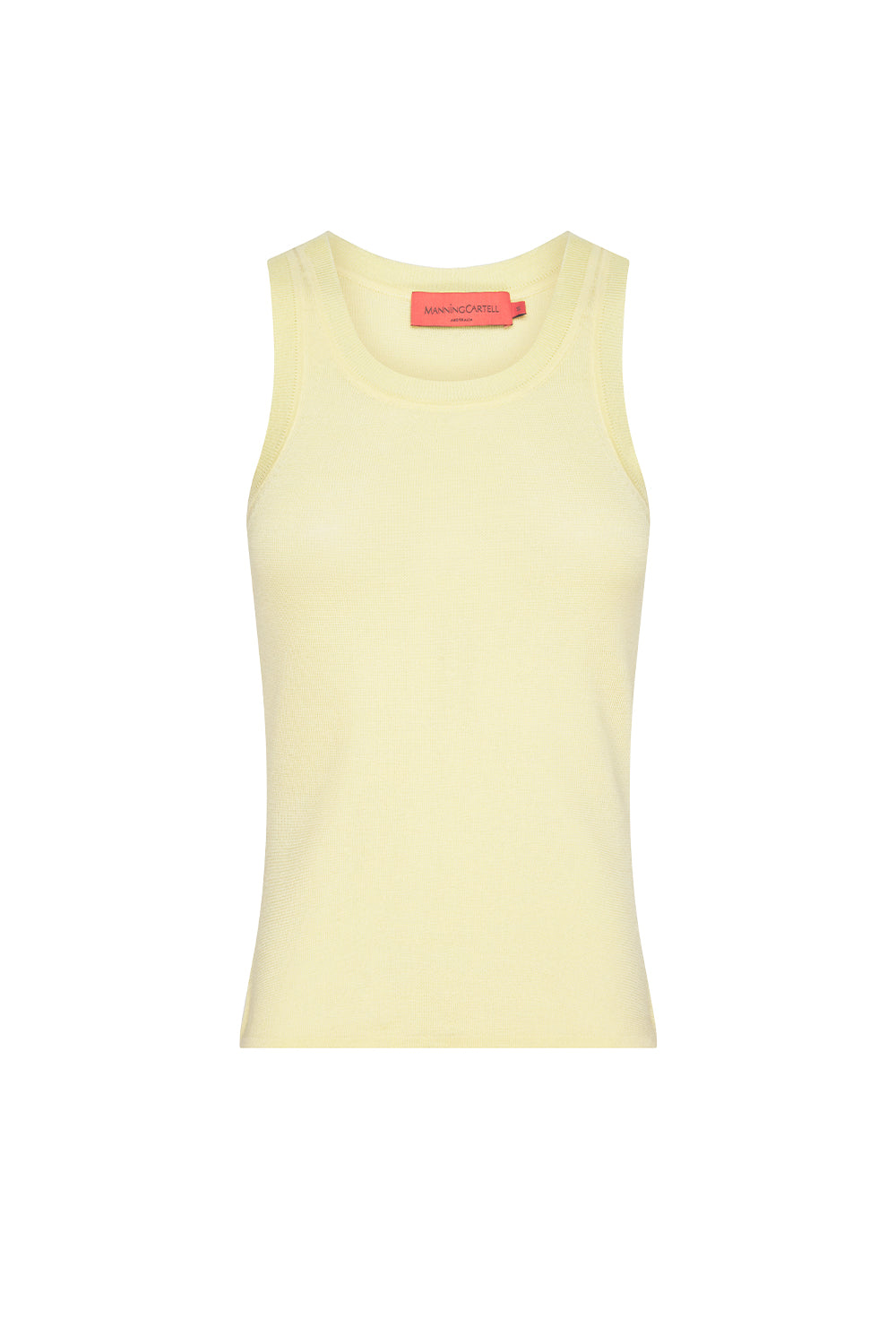 Image of a model wearing Tops. Productname: Day Glow Knit Tank in Pale Yellow colour by brand - Manning Cartell