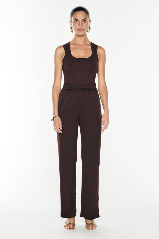 Image of a model wearing Tops. Productname: Go Figure Knit Tank in Espresso colour by brand - Manning Cartell