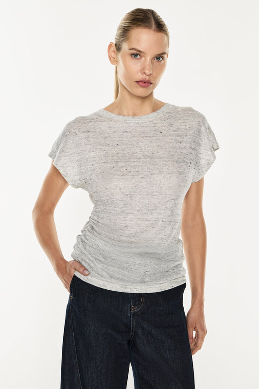 Image of a model wearing Tops. Productname: Cloudy Melange Top in Grey Melange colour by brand - Manning Cartell