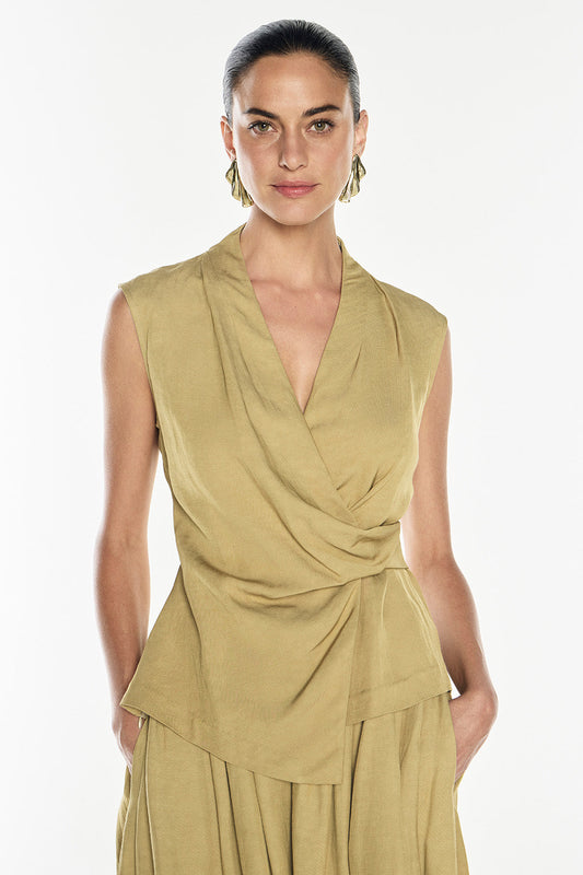 Image of Scarves & Shawls. Productname: Final Note Wrap Top in Khaki Gold colour by brand - Manning Cartell