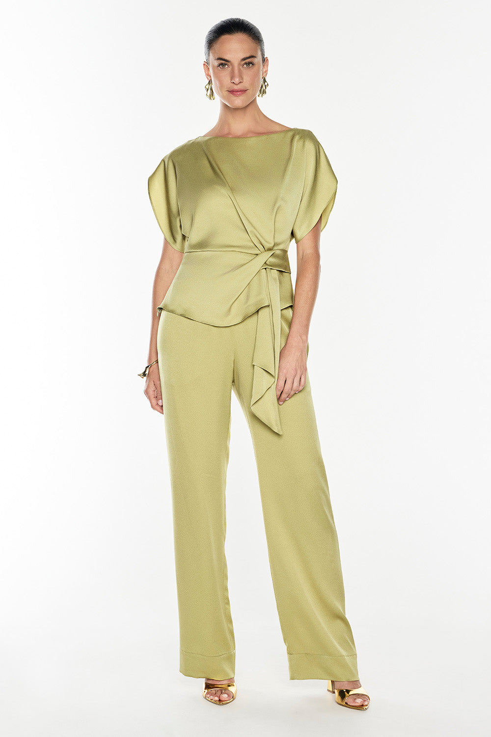 Glossed Over Pull On Pant (Khaki Gold)