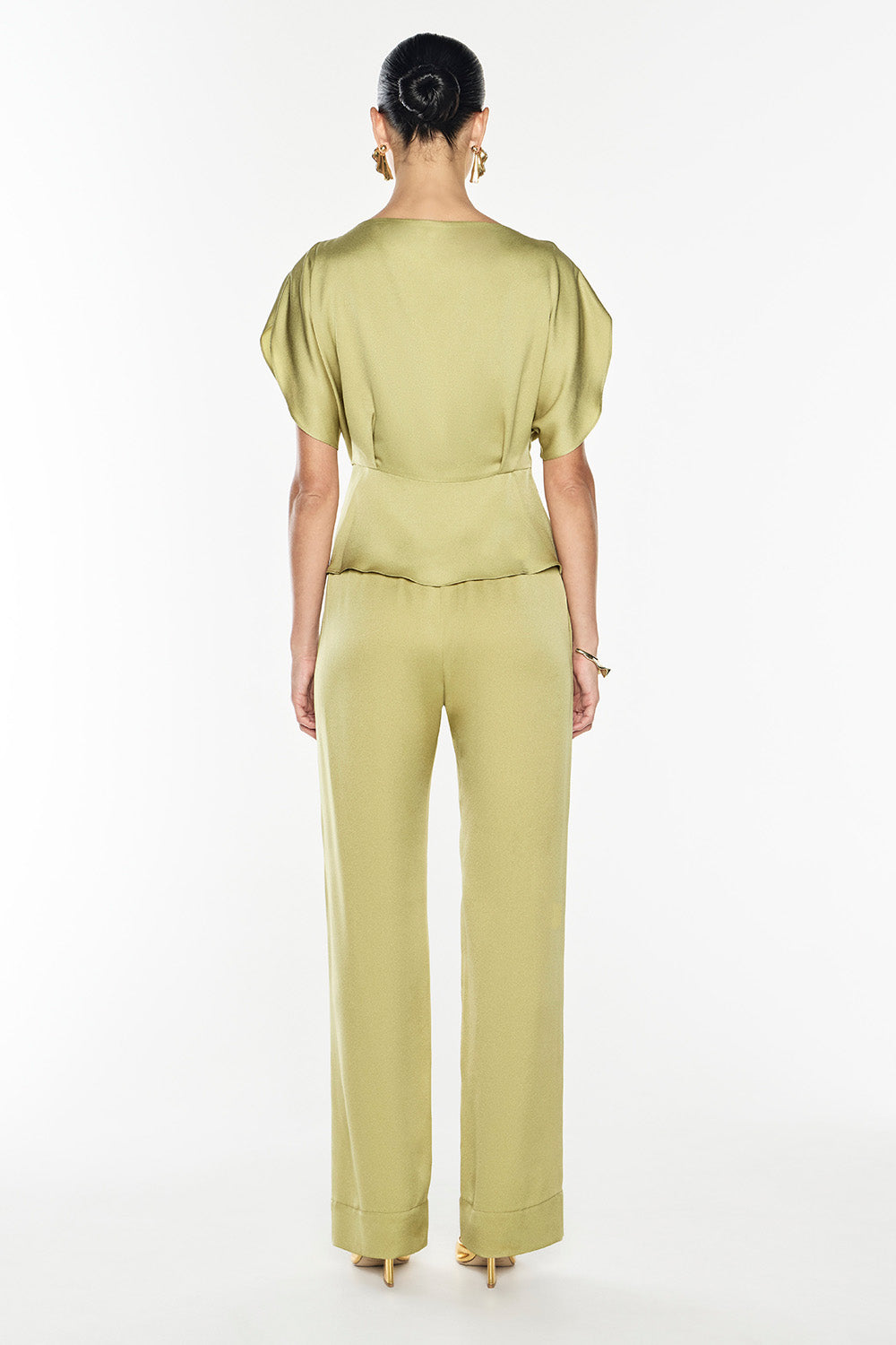 Glossed Over Drape Top (Khaki Gold)