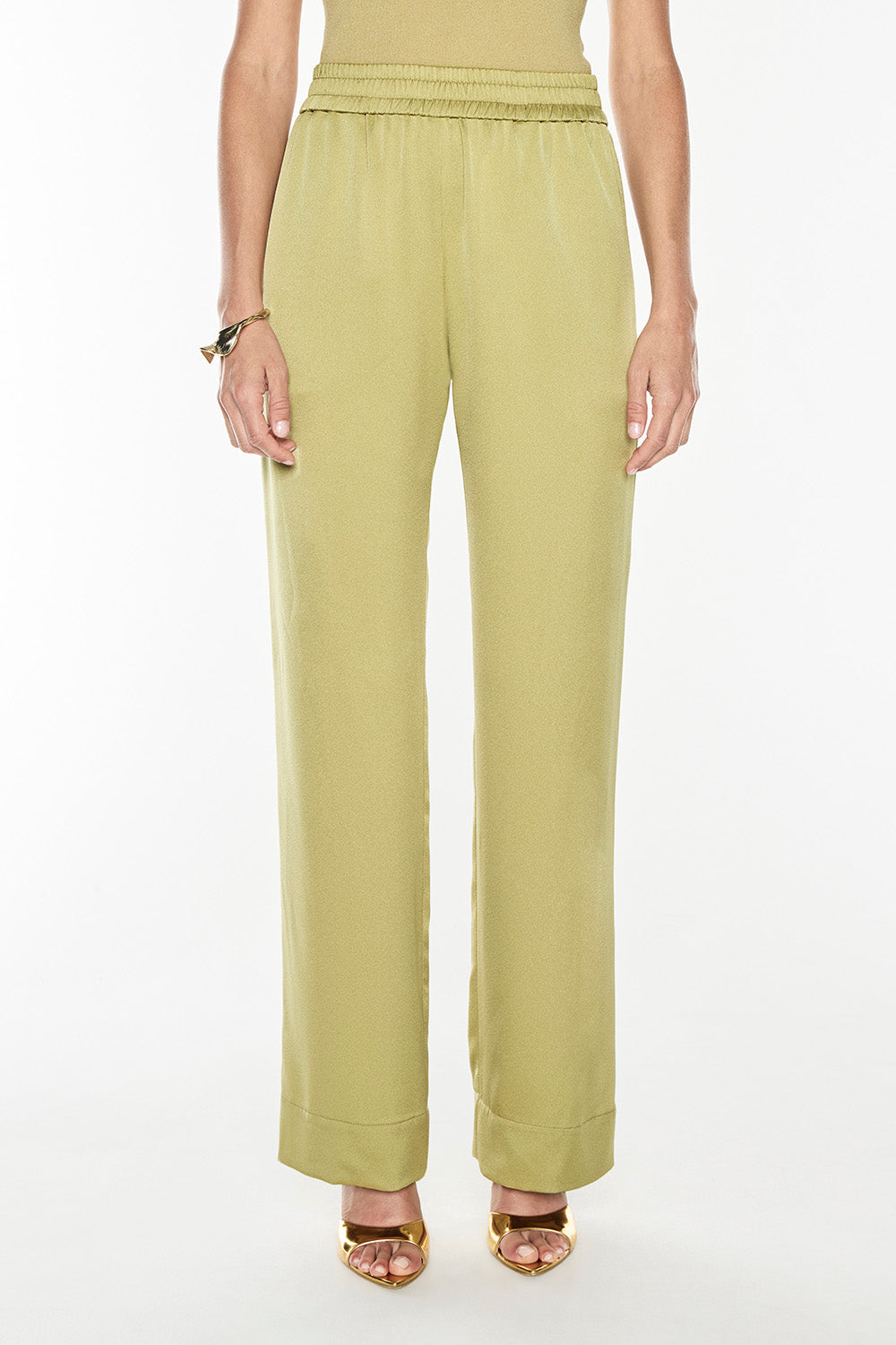 Glossed Over Pull On Pant (Khaki Gold)