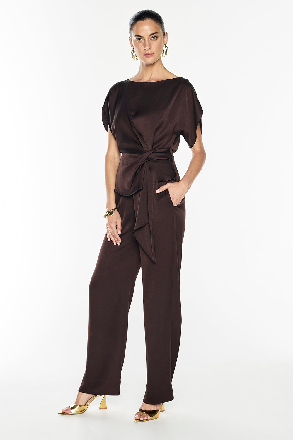 Glossed Over Drape Top (Truffle)