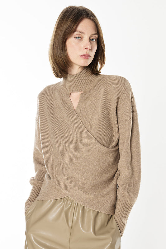 Image of a model wearing Tops. Productname: Style Smarts Knit Top in Taupe colour by brand - Manning Cartell