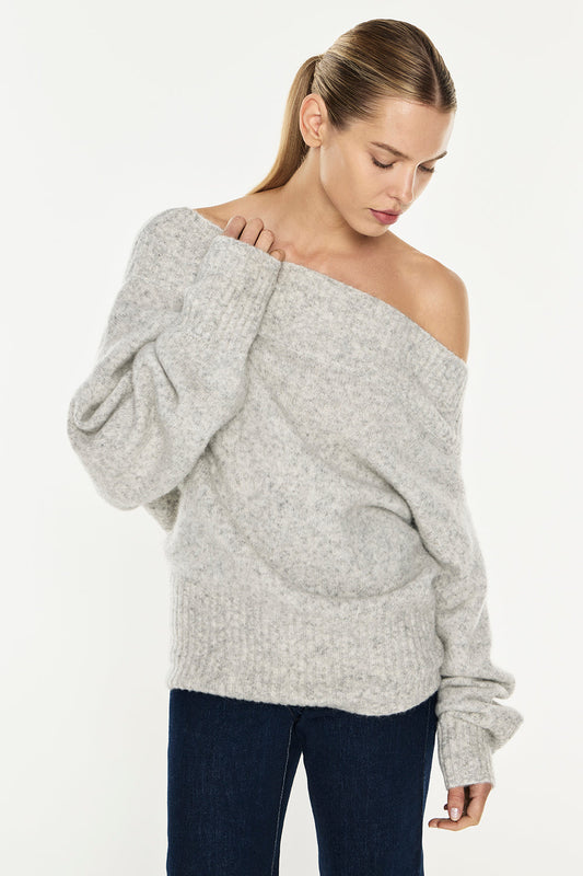 Frame Of Mind Knit Top (White/Grey Melange)