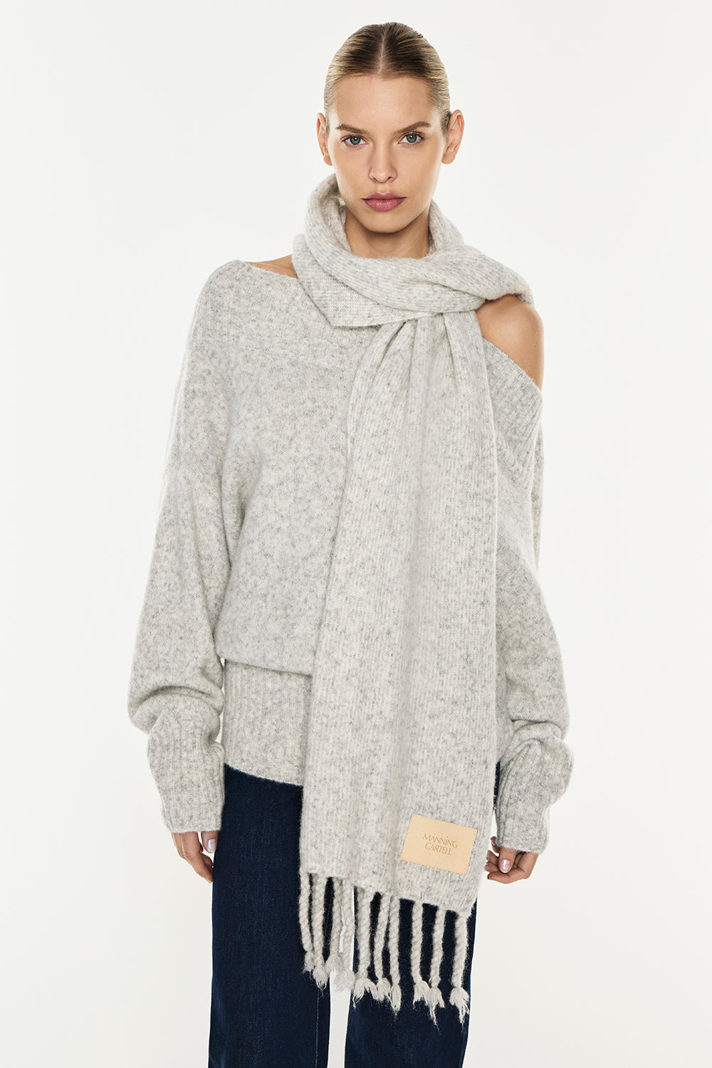 Image of Scarves & Shawls. Productname: Frame Of Mind Scarf in White/Grey Melange colour by brand - Manning Cartell