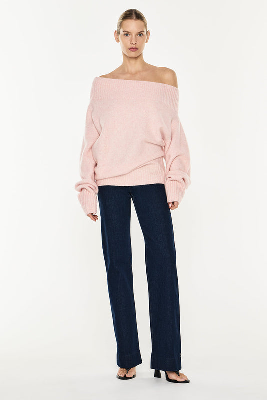 Image of a model wearing Tops. Productname: Frame Of Mind Knit Top in Pink Melange colour by brand - Manning Cartell