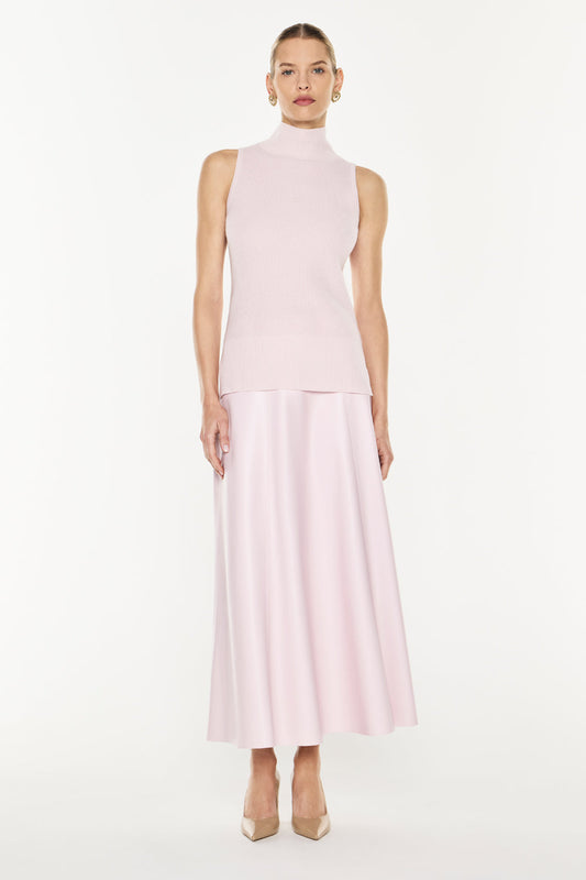 Image of a model wearing Tops. Productname: Funnel Vision Knit Top in Pink colour by brand - Manning Cartell