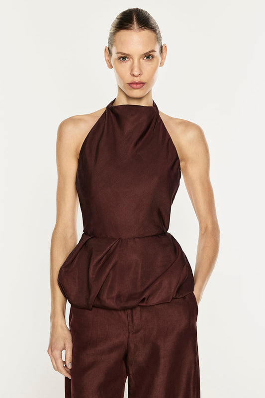 Rich Mix Peplum Top (Cocoa Brown)
