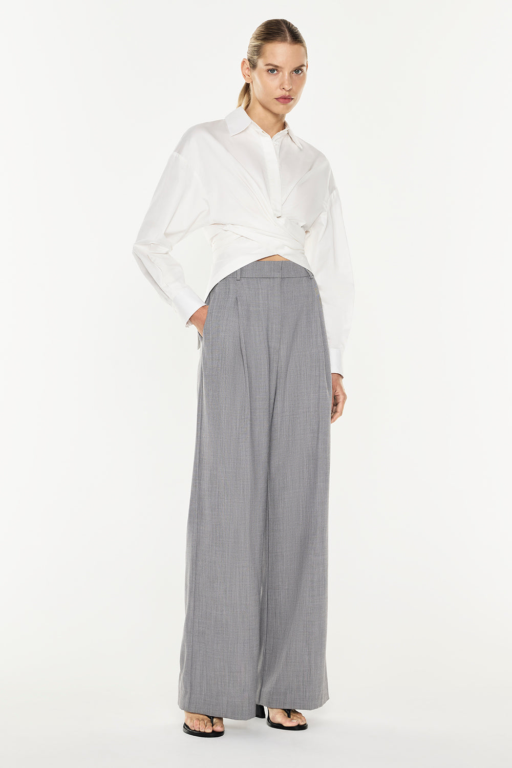 Image of a model wearing Pants. Productname: Lady Grey Trouser in Lead colour by brand - Manning Cartell