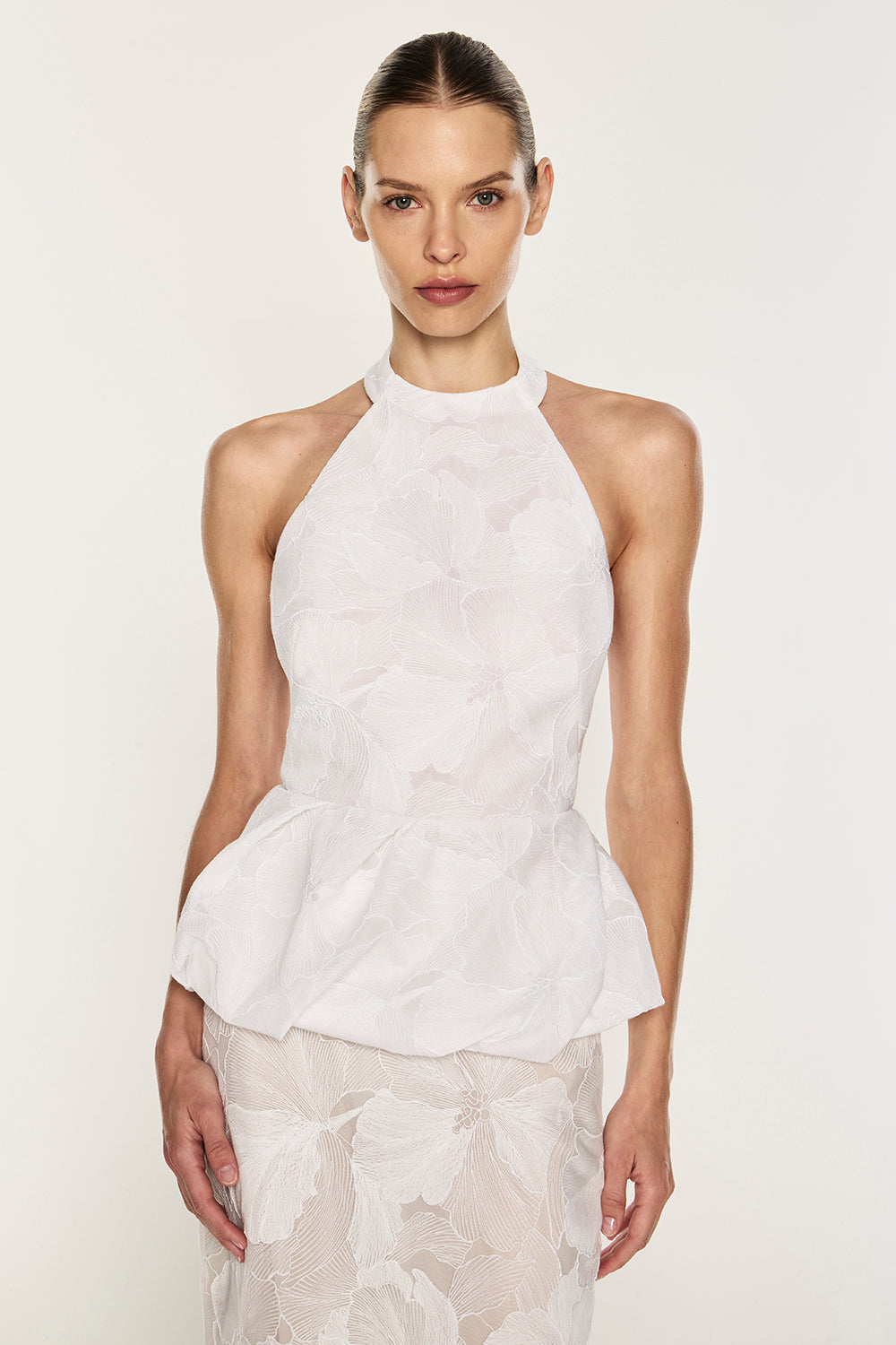 Sheer Force Peplum Top (White)