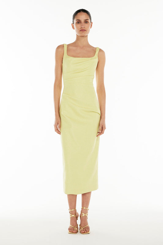 Image of Dresses. Productname: Love Blossoms Raffia Midi Dress in Limoncello colour by brand - Manning Cartell