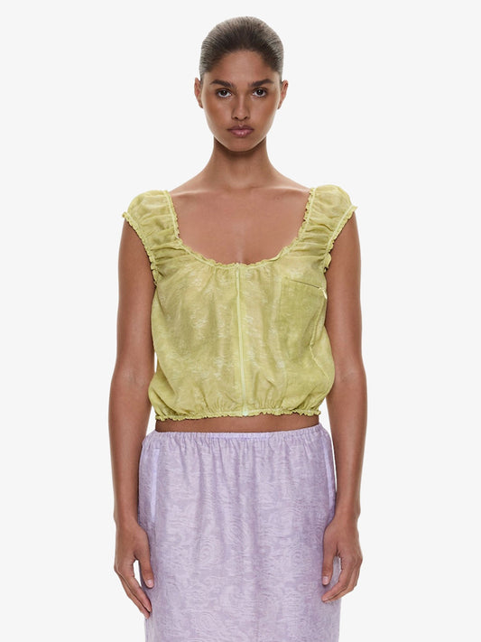 Image of Clothing Tops. Product name - Light Leak Jacquard Zip Up Top in Chartreuse colour by brand - CHRISTOPHER ESBER