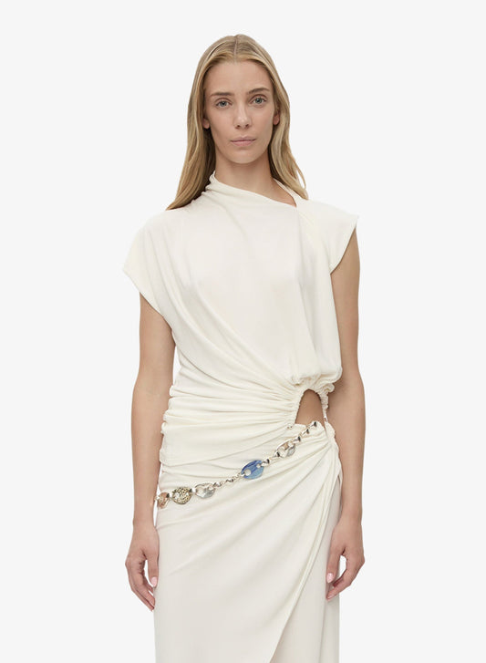 Image of a model wearing Tops. Productname: CHRISTOPHER ESBER Manto Jersey Tee in White colour by brand - CHRISTOPHER ESBER