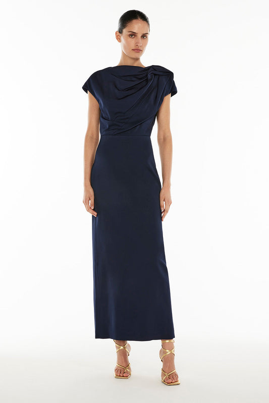 Image of Dresses. Productname: Grand Illusion Maxi Gown in NAVY colour by brand - Manning Cartell