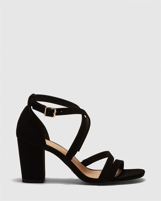 Image of Sandals. Product name - Ucci Women's Strappy Low Heel BLACK Novo Sandals in Black colour by brand - NOVO