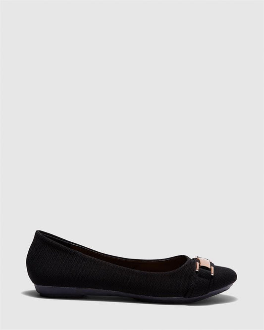 Image of Flats. Product name - Enza Women's Casual Flat Closed BLACK Novo Casual in Black colour by brand - NOVO