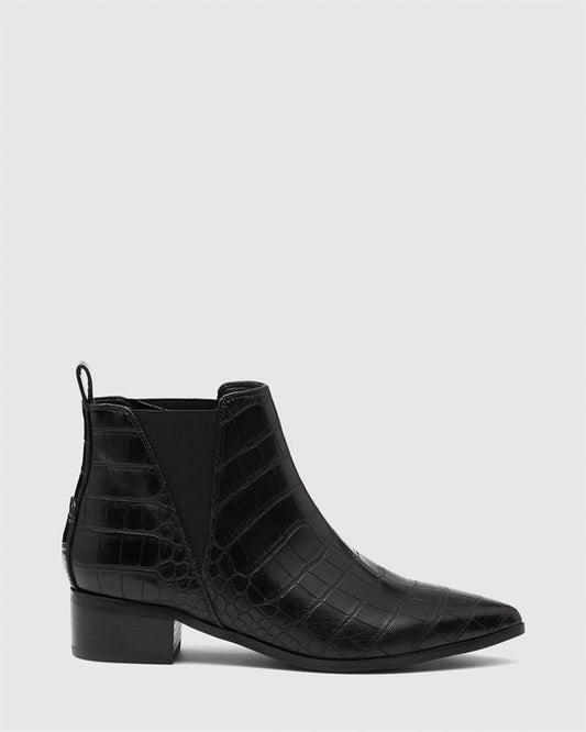 Image of Boots. Product name - Delicious Women's Boot Flat Black Croc Novo Boots in Black Croc colour by brand - NOVO
