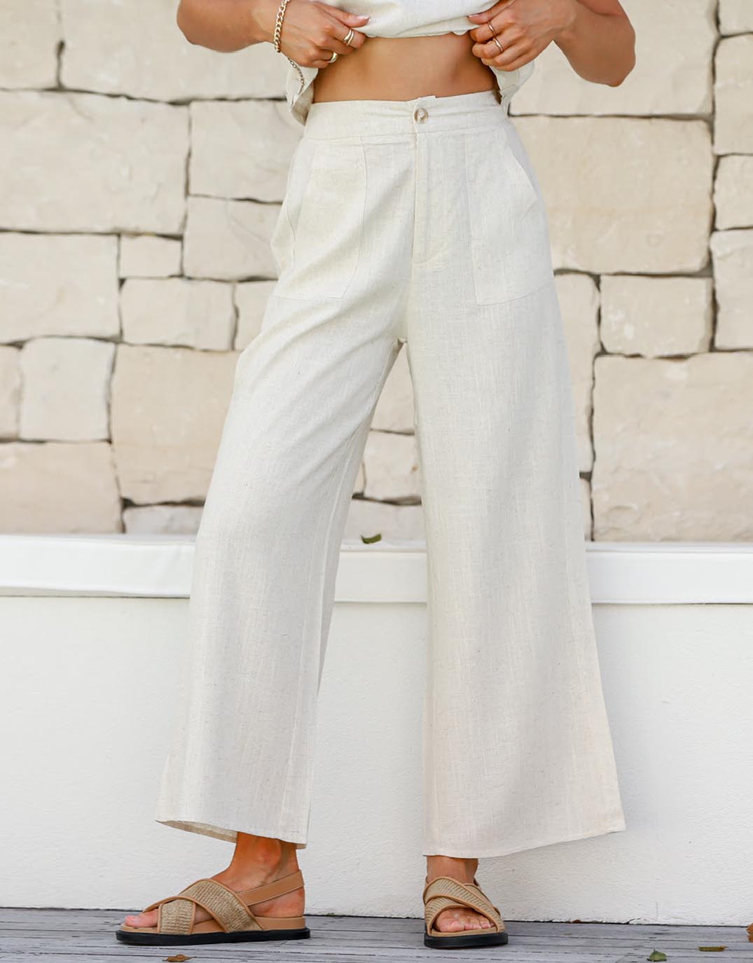 132 Fashion Anika Wide Leg Linen Pant (Natural)