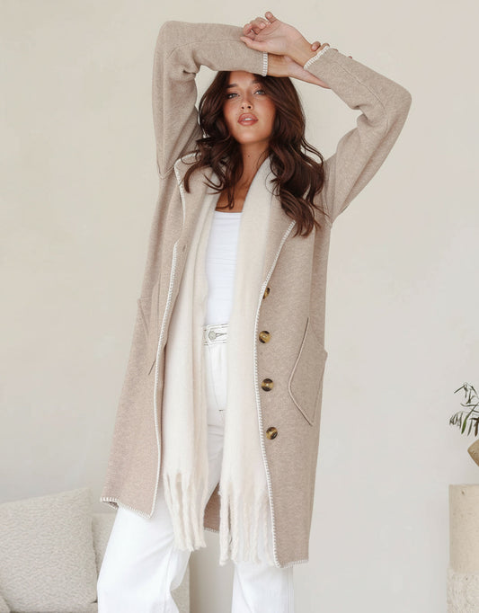 132 Fashion Aria Blanket Stitch Coatigan (Mocha)