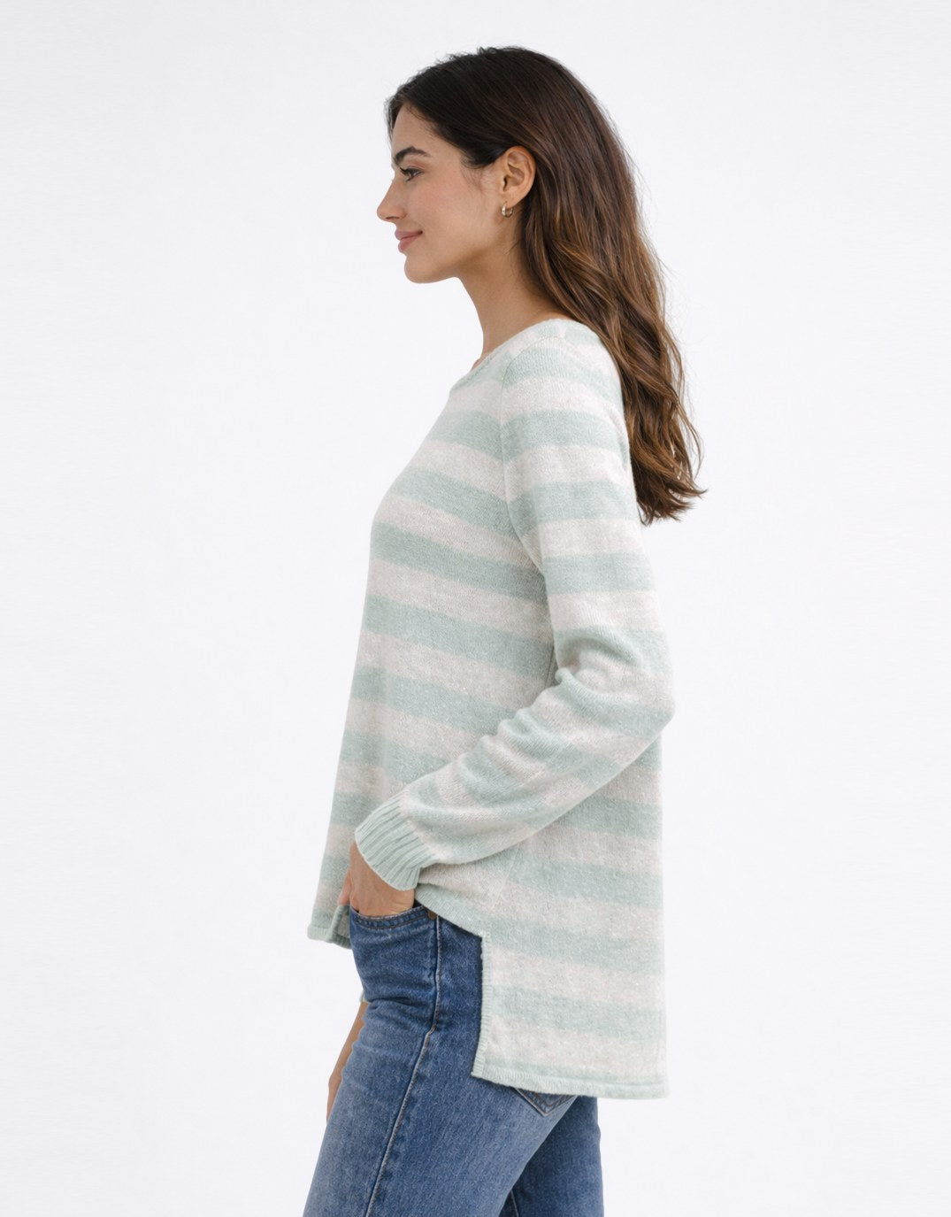 132 Fashion Calista lightweight Stripe Knit (Sage/Latte)