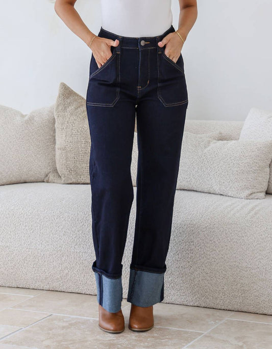 Image of Jeans. Productname: Daphne Cuff Straight Leg Jeans - in Indigo colour by brand - 132 Fashion