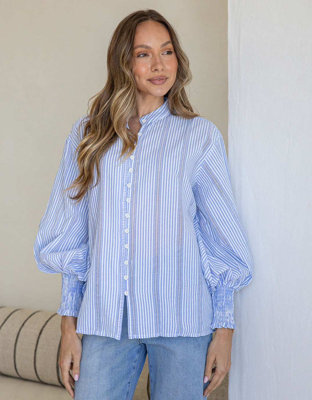 132 Fashion Elara Blouse (Blue/White Stripe)