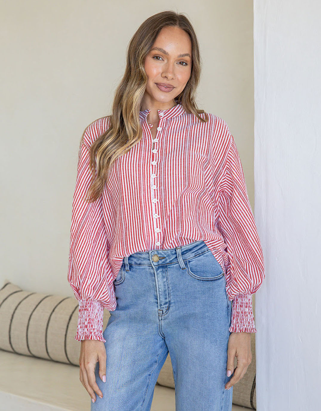 132 Fashion Elara Blouse (Red/White Stripe)