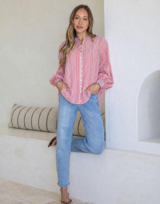 132 Fashion Elara Blouse (Red/White Stripe)