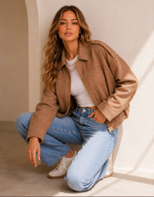 132 Fashion Elle Bomber Jacket (Soft Tan)