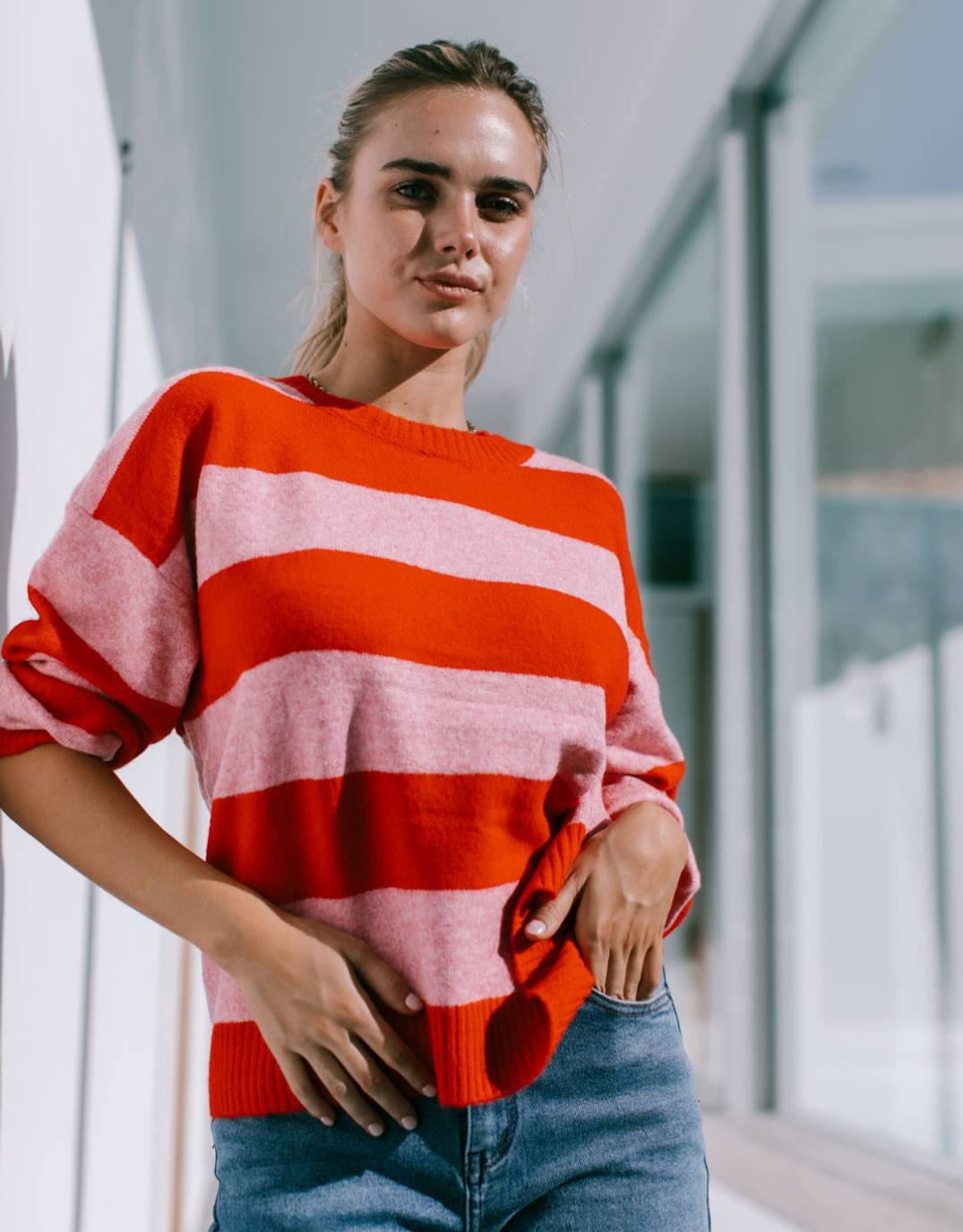 132 Fashion Frankie Stripe Knit (Red/Pink)