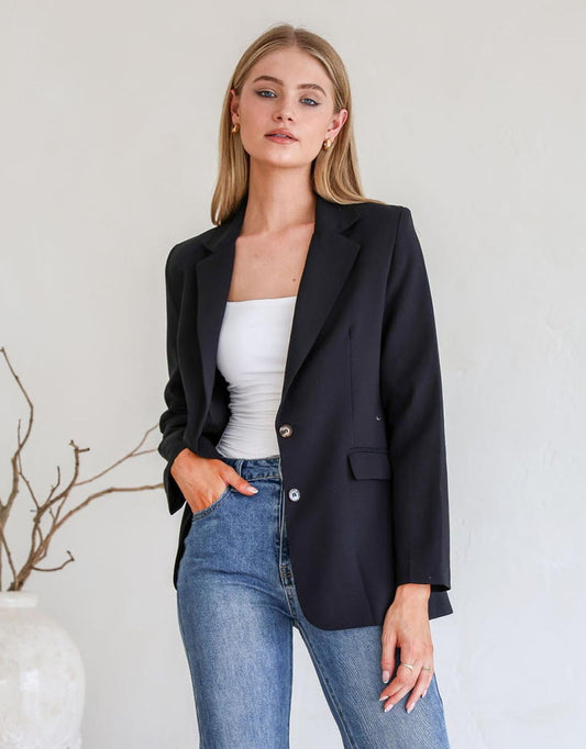 Jolie Cotton Blend Blazer - (Black)