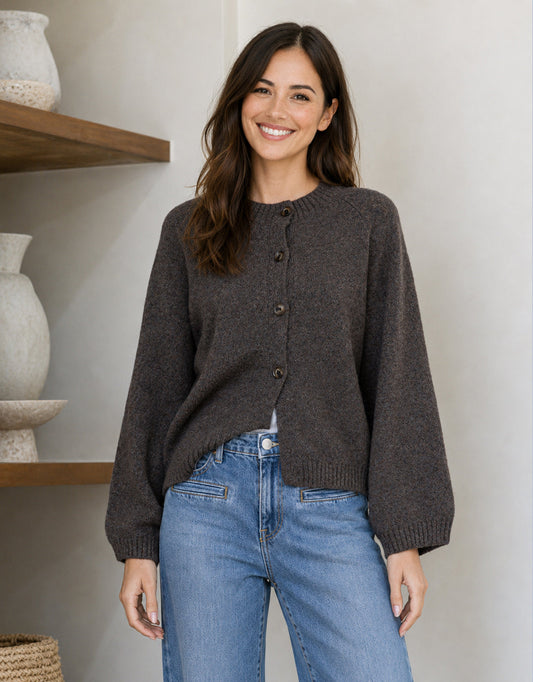 132 Fashion Lennox Long Sleeve Cardi (Chocolate)
