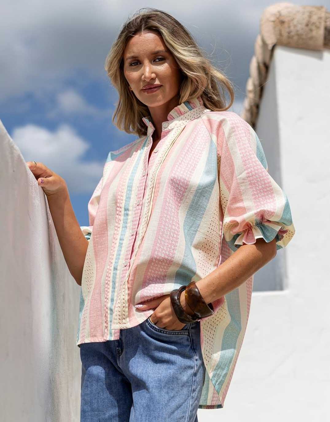 132 Fashion Lumi Puff Sleeve Blouse (Gelato Stripe)